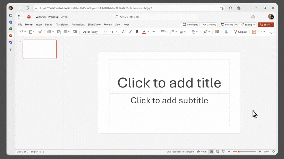 Un'immagine che mostra un esempio di una presentazione PowerPoint generata automaticamente da Microsoft 365 Copilot